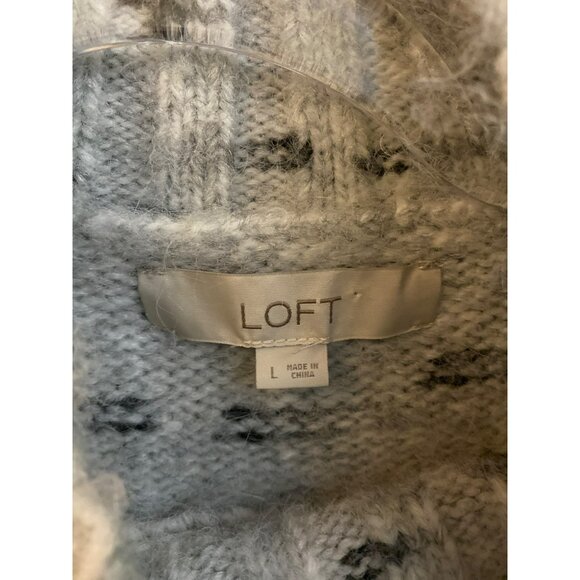 Loft Long Sleeve Wool Blend Patterned Fuzzy Sweater Size L - Picture 6 of 6